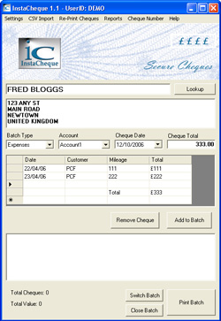 Quickly add letters or remittance advices to the cheque, include cheque data manually or automatically from many different types of accounts systems (Sage, Excel etc).